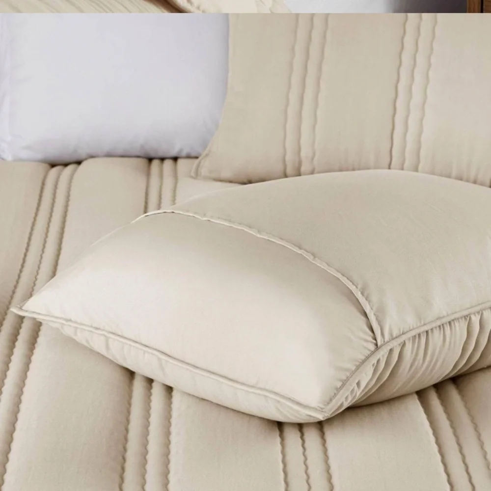 NEW Urban Habitat Full/Queen Gauze Quilted Elegant Cream Bedding Set 3 pc set